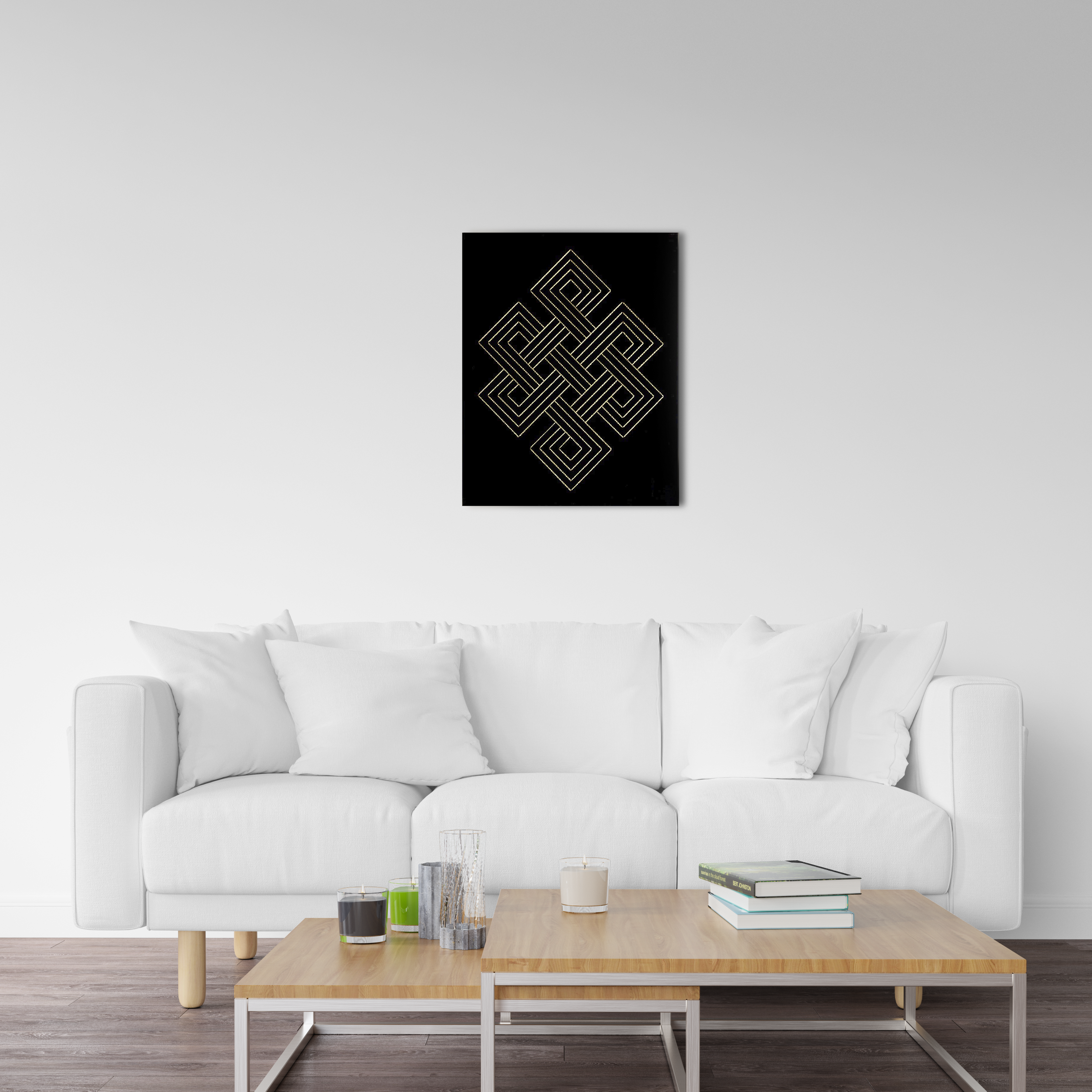 Handcrafted Endless Knot Wall Decor with Metallic Thread on Canvas