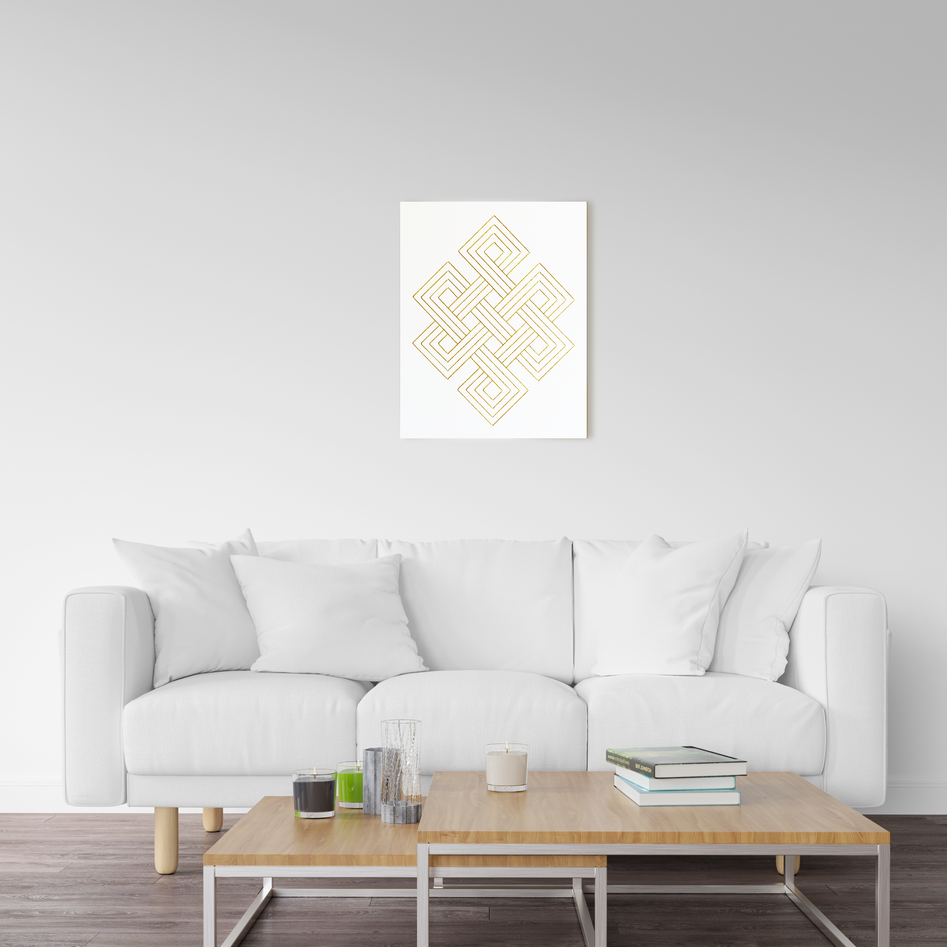 Handcrafted Endless Knot Wall Decor with Metallic Thread on Canvas